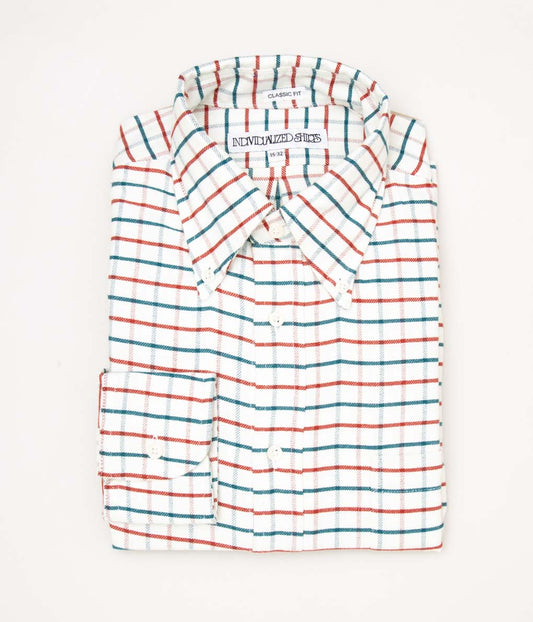 INDIVIDUALIZED SHIRTS "FLANNEL TATTERSALL (CLASSIC FIT BUTTON DOWN SHIRT)(TEAL/RUST)"