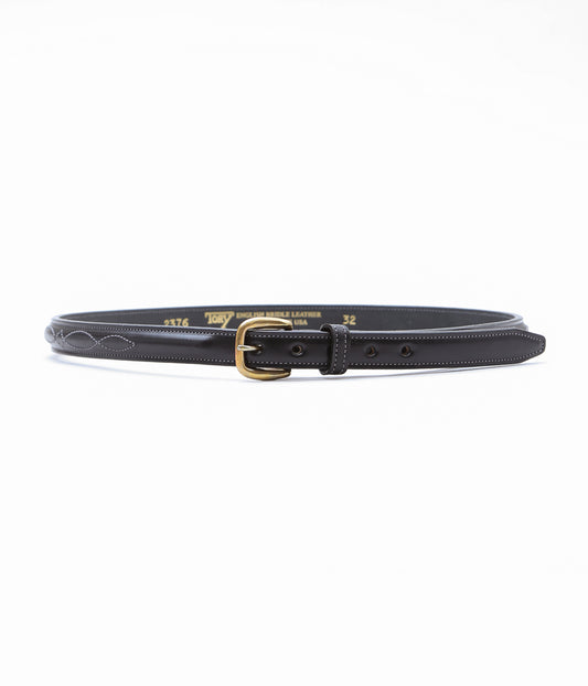 TORY LEATHER ''2376 3/4 BRIDLE LEATHER RAISED FANCY STITCHED BELT'' (BLACK/BRASS)