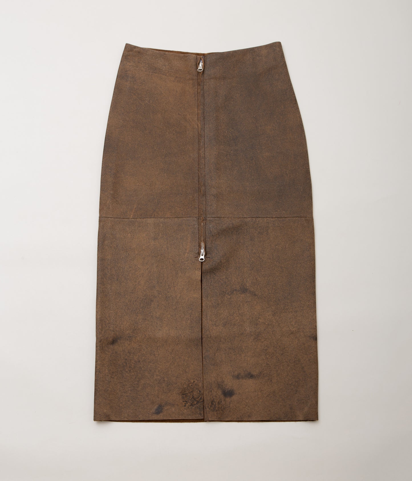 GABRIELA COLL GARMENTS ''NO.296 LEATHER PANEL SKIRT'' (BROWN LEATHER)