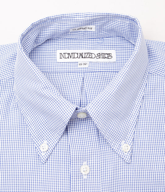 INDIVIDUALIZED SHIRTS "CLASSIC TINY CHECK (CLASSIC FIT BUTTON DOWN SHIRT)" (BLUE)