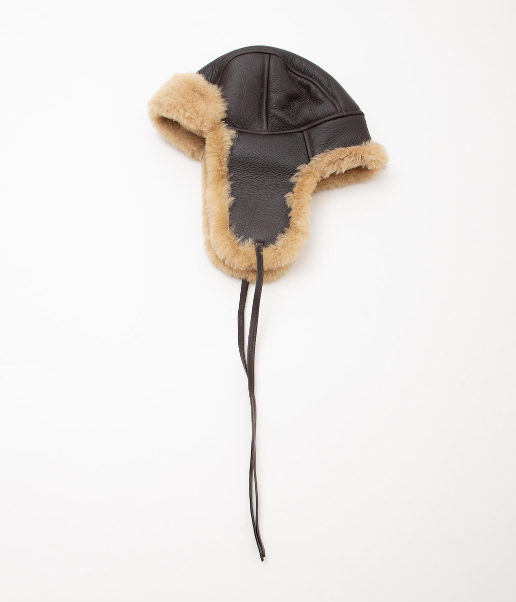 CAWLEY ''LEATHER BACK STRAIGHT HAIR TRAPPER HAT'' (CHOCOLATE/TAN)