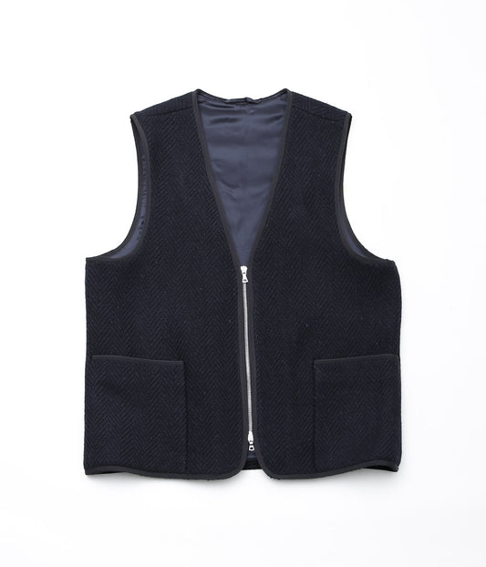 HARRY MUNDY ''ZIPPER WAISTCOAT WITH BINDING'' (DONEGAL NAVY HERRINGBONE)