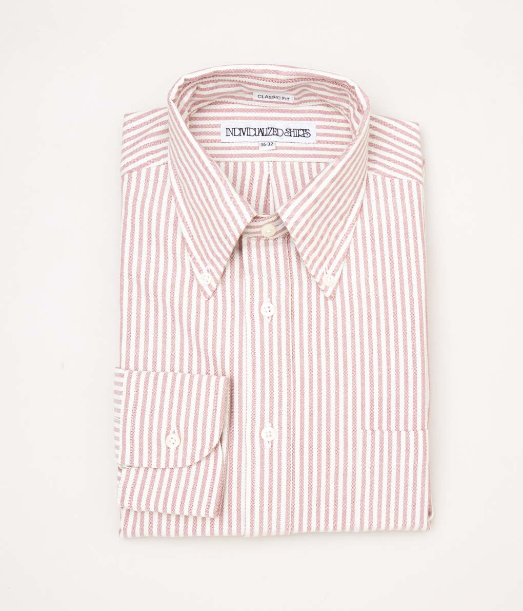 INDIVIDUALIZED SHIRTS "VINTAGE CANDY STRIPE (CLASSIC FIT BUTTON DOWN SHIRT)(IVORY/RED)"