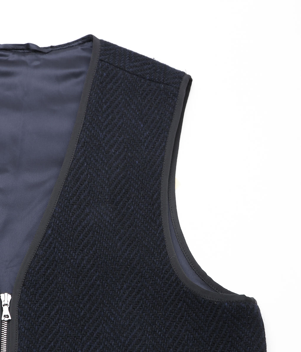 HARRY MUNDY ''ZIPPER WAISTCOAT WITH BINDING'' (DONEGAL NAVY HERRINGBONE)