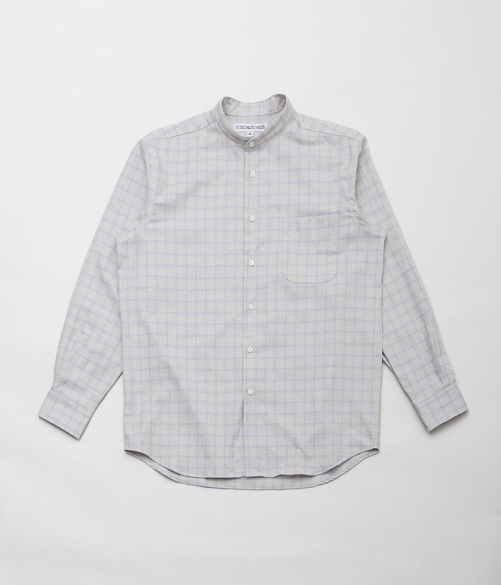 INDIVIDUALIZED SHIRTS×MAIDENS SHOP ''HEATHER TWILL CHECK BAND COLLAR SHIRT'' (BEIGE×BLUE)