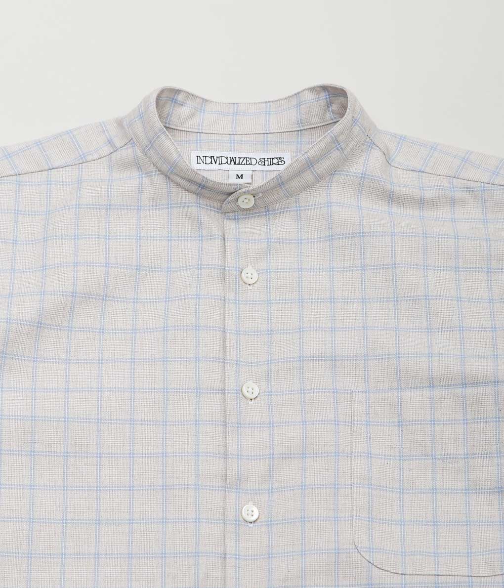 INDIVIDUALIZED SHIRTS ''HEATHER TWILL CHECK BAND COLLAR SHIRT'' (BEIGE×BLUE)