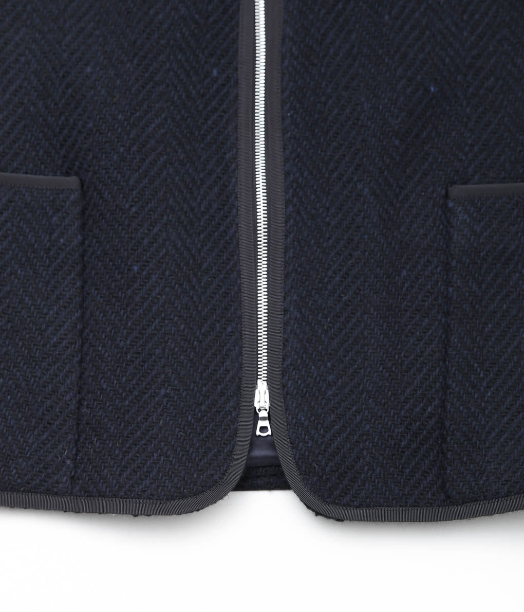 HARRY MUNDY ''ZIPPER WAISTCOAT WITH BINDING'' (DONEGAL NAVY HERRINGBONE)