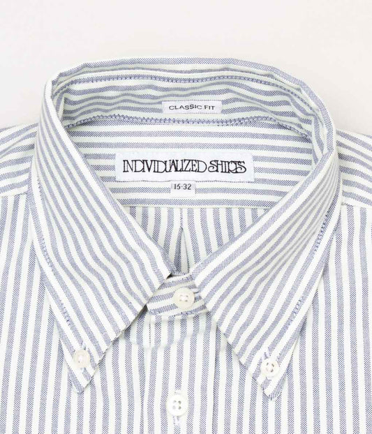 INDIVIDUALIZED SHIRTS "VINTAGE CANDY STRIPE (CLASSIC FIT BUTTON DOWN SHIRT)(IVORY/NAVY)"