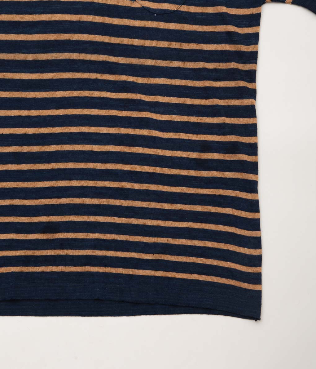 UMBER&OCHRE ''AZAD S/S POCKET FLAT KNIT TEE'' (INDIGO STRIPE)