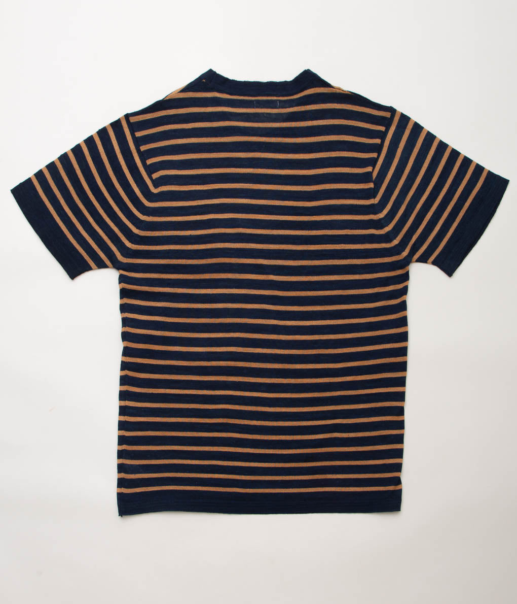 UMBER&OCHRE ''AZAD S/S POCKET FLAT KNIT TEE'' (INDIGO STRIPE)