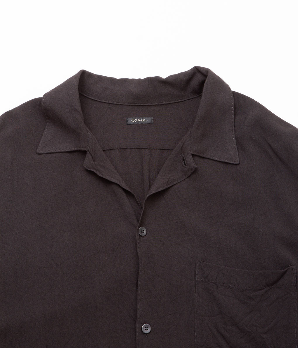 COMOLI''レーヨン オープンカラーシャツ''(BLACK)