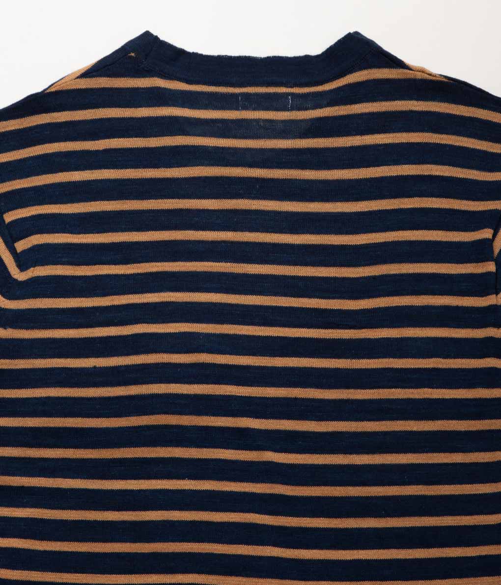 UMBER&OCHRE ''AZAD S/S POCKET FLAT KNIT TEE'' (INDIGO STRIPE)