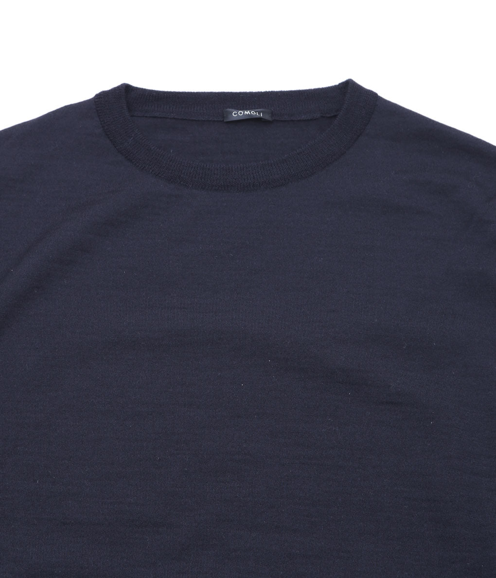 COMOLI ''Wool Crew Neck Knit'' (NAVY)