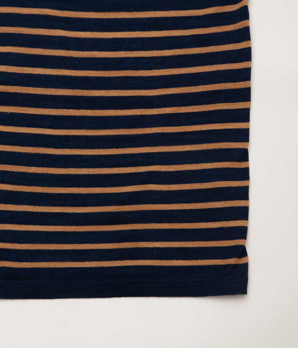 UMBER&OCHRE ''AZAD S/S POCKET FLAT KNIT TEE'' (INDIGO STRIPE)