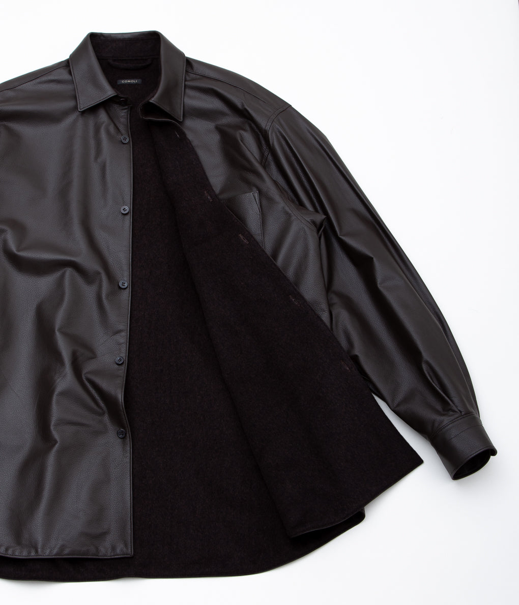 COMOLI "Sheepskin shirt jacket" (BROWN)