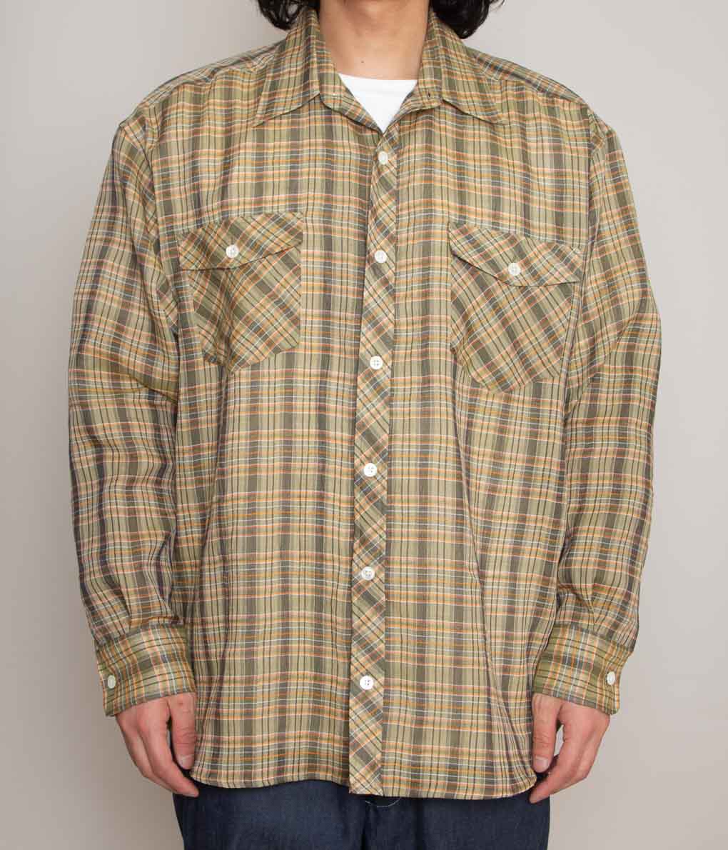 I AM DORK''BIG WORK SHIRT / DEADSTOCK COTTON LINEN''(GREEN×ORANGE CHECK)