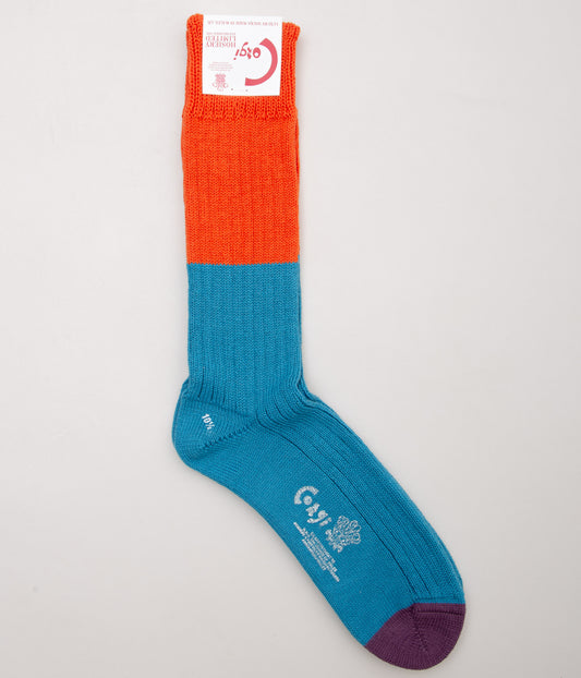 CORGI "MEN'S COTTON COLOR BLOC SOCKS" (TANGO/QUARTZ/RAISIN)