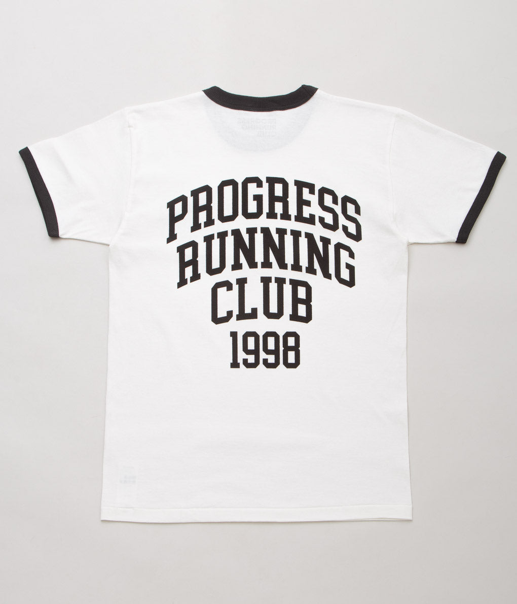 PROGRESS RUNNING CLUB "QUADRUPLE S/SLV RINGER TEE"(WHITE/BLACK)
