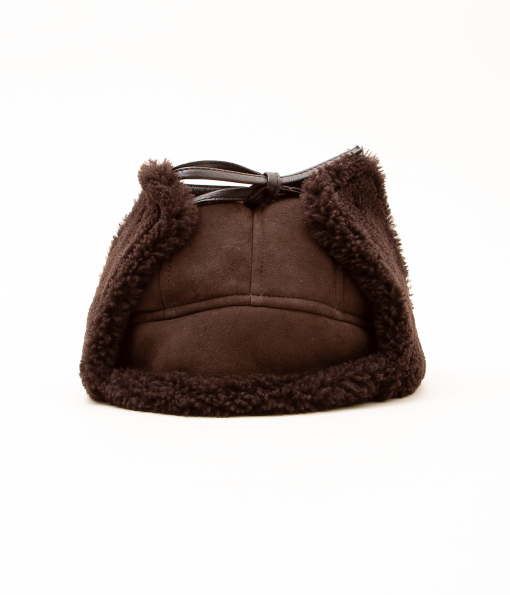 CAWLEY "HEEPSKIN UNISEX TRAPPER HAT WITH LEATHER TIES"(CHOCOLATE SUEDE)