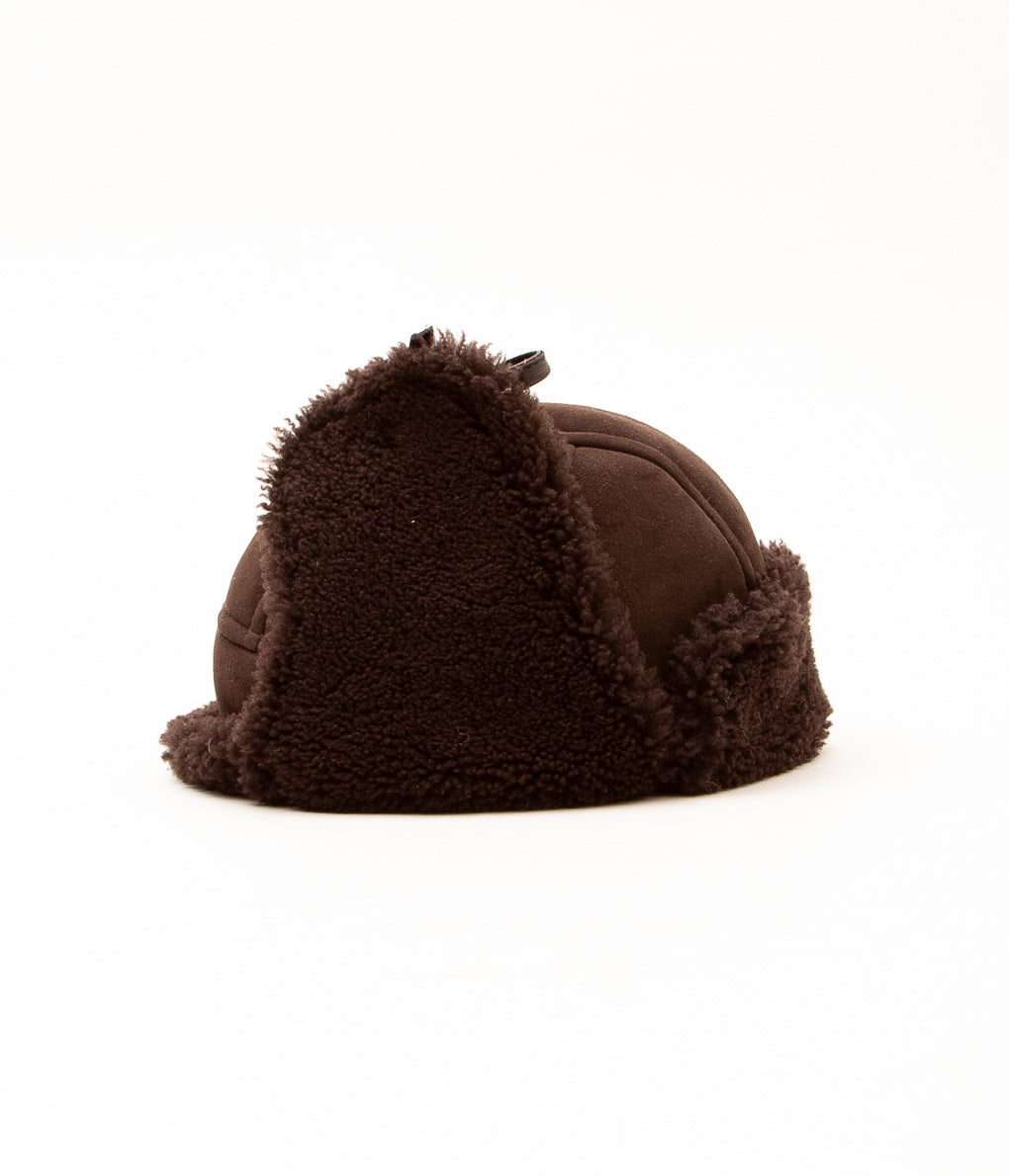 CAWLEY "HEEPSKIN UNISEX TRAPPER HAT WITH LEATHER TIES"(CHOCOLATE SUEDE)