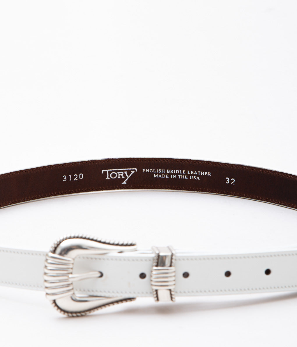 TORY LEATHER ''3120 SPIRAL PATTERN END TIP BELT'' (WHITE)