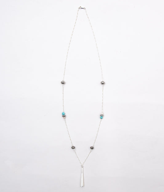DINEH "METAL BOLO TIP TURQUOISE & PEARL NECKLACE"(SILVER & TURQUOISE & PEARL)