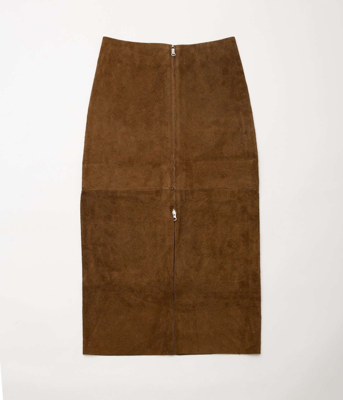 GABRIELA COLL GARMENTS ''NO.296 LEATHER PANEL SKIRT'' (BROWN SUEDE)