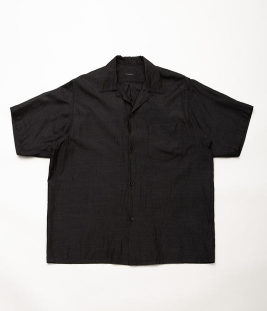 COMOLI''ウールシルク 半袖オープンカラーシャツ''(CHARCOAL)