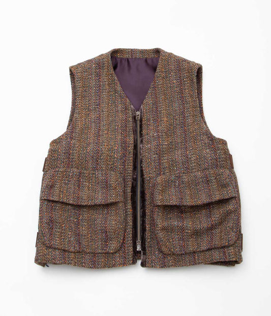 MONAD LONDON "DOHERTY VEST (HANDWOVEN DONEGAL TWEED)" (BROWN MULTICOURED NEP)