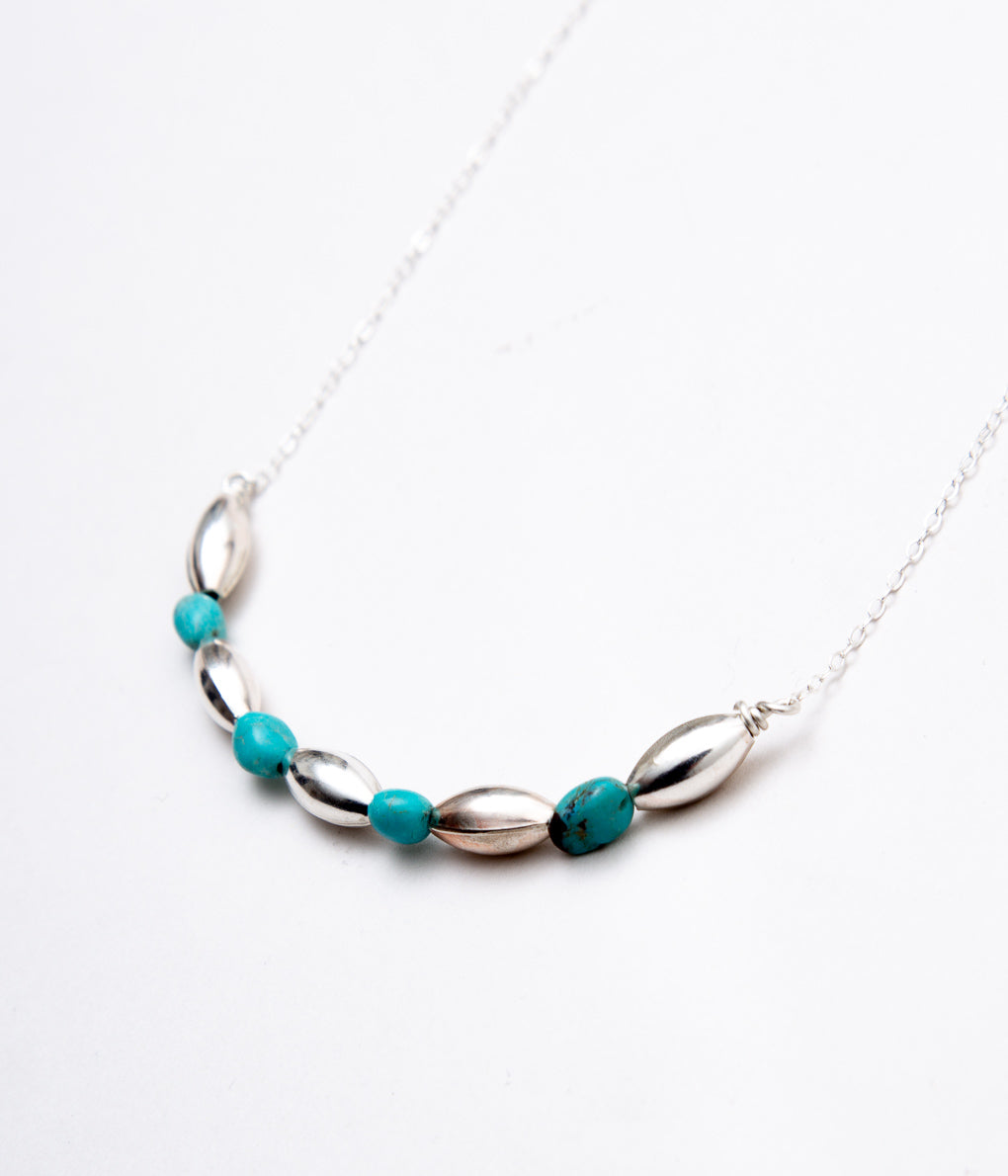 DINEH "METAL NAAYIZI TURQUOISE NECKLACE"(SILVER & TURQUOISE)