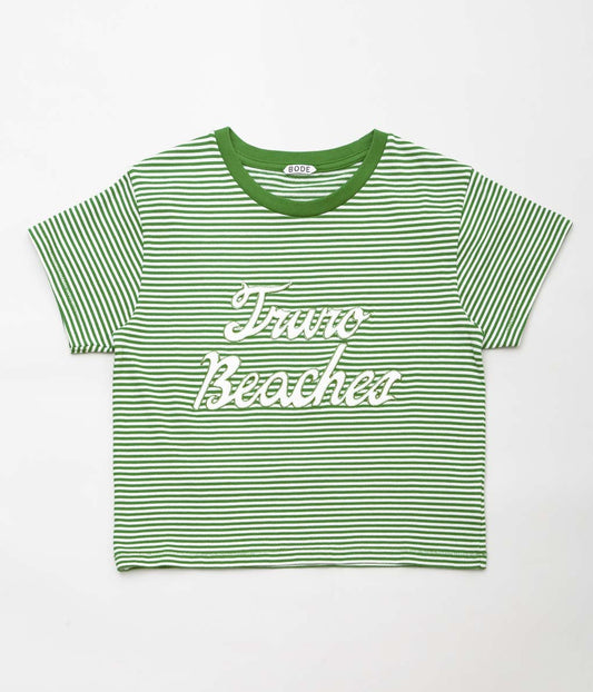 BODE ''TRURO STRIPE CROPPED TEE'' (GREEN CREAM)