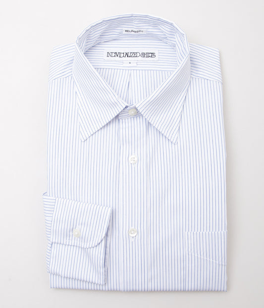 INDIVIDUALIZED SHIRTS "CLASSIC DRESS STRIPE RELAXED FIT TRADITIONAL COLLAR SHIRT" (BLUE)