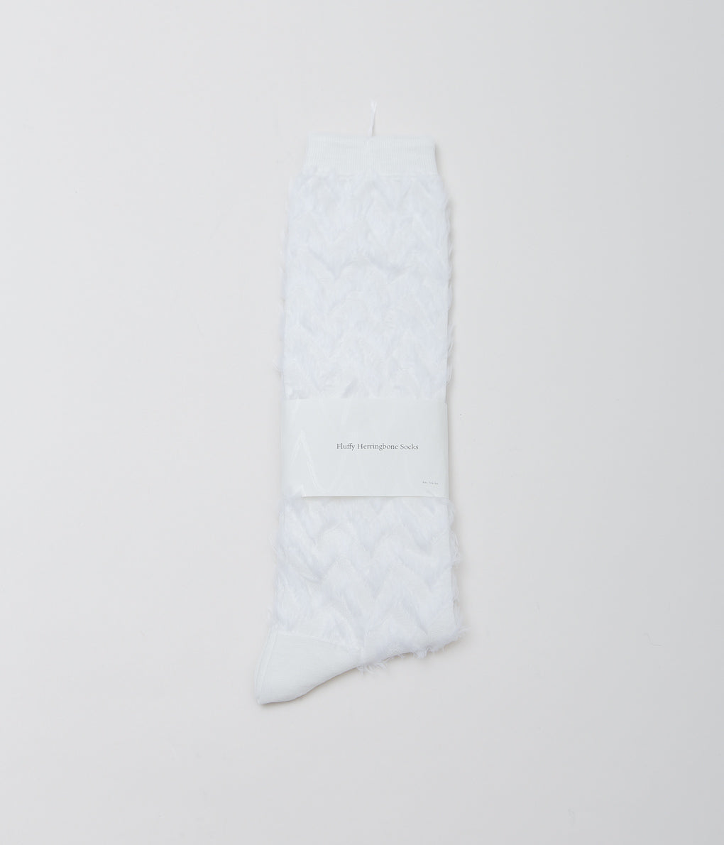 KOTA GUSHIKEN ''FLUFFY HERRINGBONE SOCKS'' (WHITE)