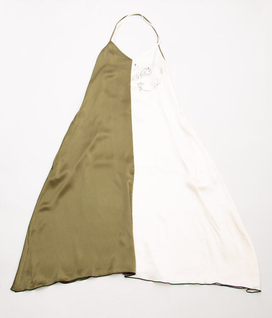 WONDEROUND "SILK SLIP DRESS "(KHAKI&IVORY)