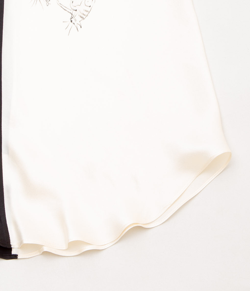 WONDEROUND "TWO TONE TANK TOP WITH HAND DRAWING & PEARL "(BLACK&IVORY)