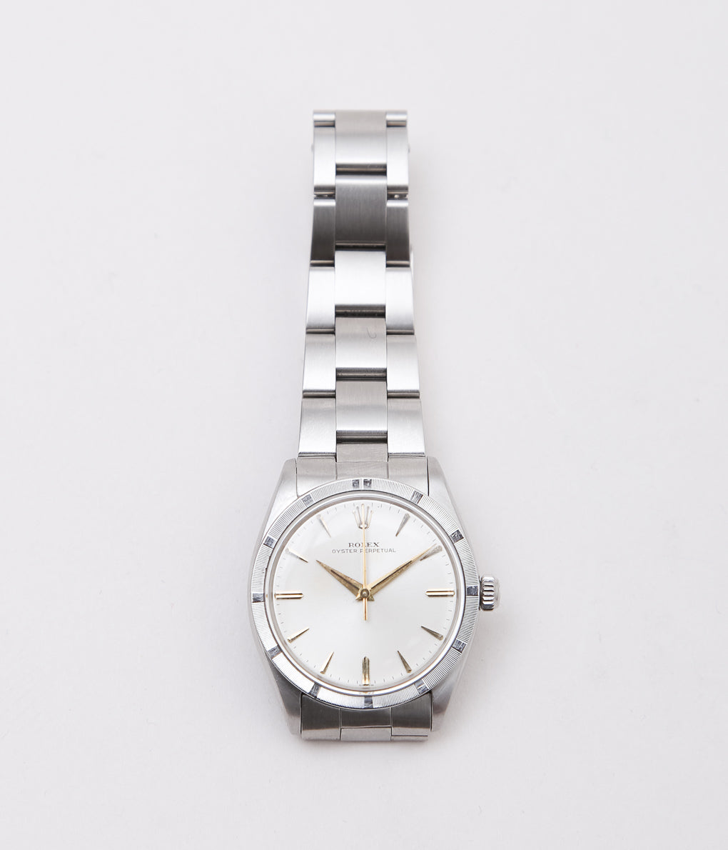 VINTAGE WATCH ''1969'S ROLEX OYSTER PERPETUAL ENGINE TURNED BEZEL'' (SILVER)