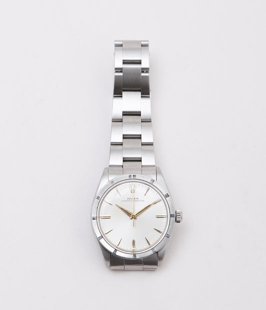 VINTAGE WATCH ''1969'S ROLEX OYSTER PERPETUAL ENGINE TURNED BEZEL'' (SILVER)