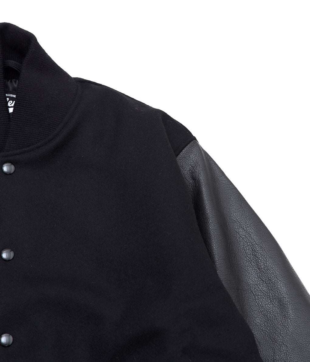 SETTLEMIER'S ''LETHER SLEEVE LONG VARSITY JACKET'' (BLACK)