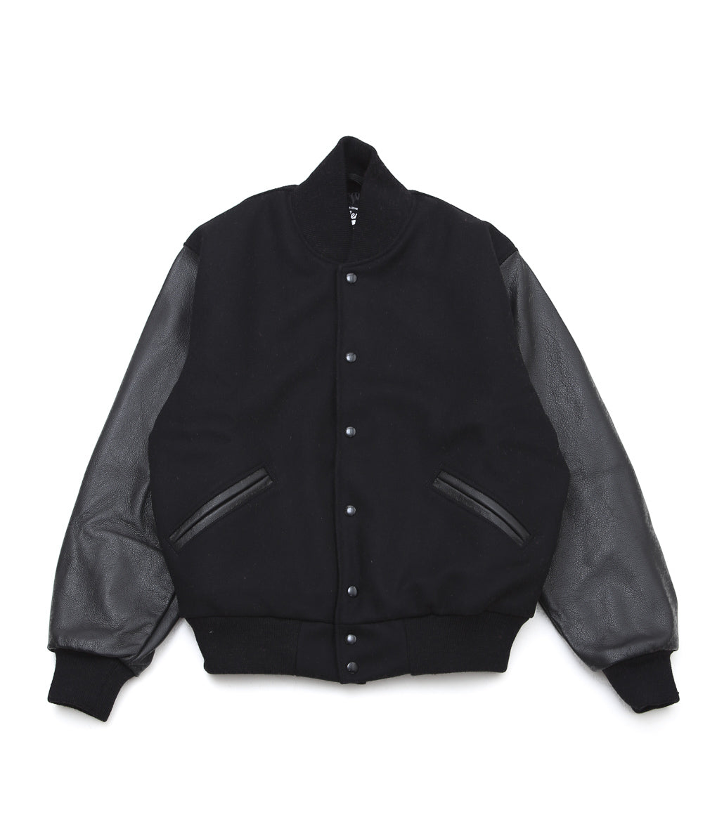 SETTLEMIER'S ''LETHER SLEEVE LONG VARSITY JACKET'' (BLACK)