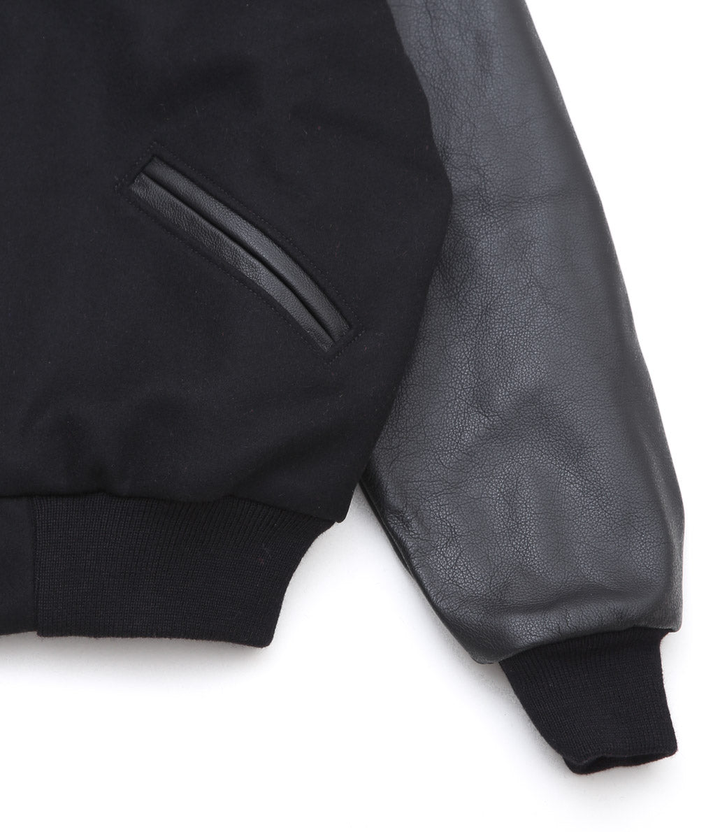 SETTLEMIER'S ''LETHER SLEEVE LONG VARSITY JACKET'' (BLACK)