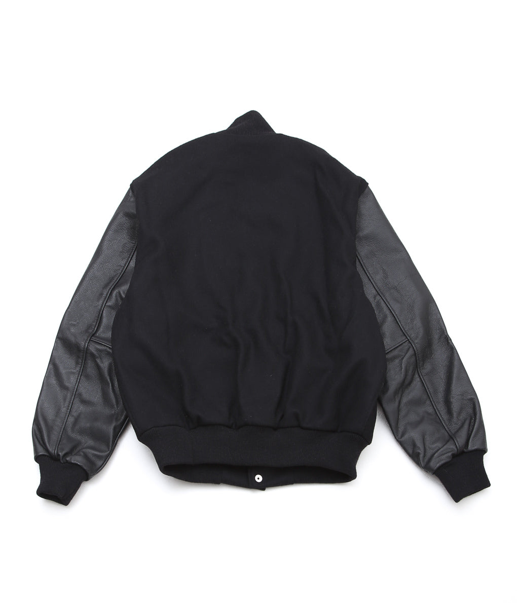 SETTLEMIER'S ''LETHER SLEEVE LONG VARSITY JACKET'' (BLACK)