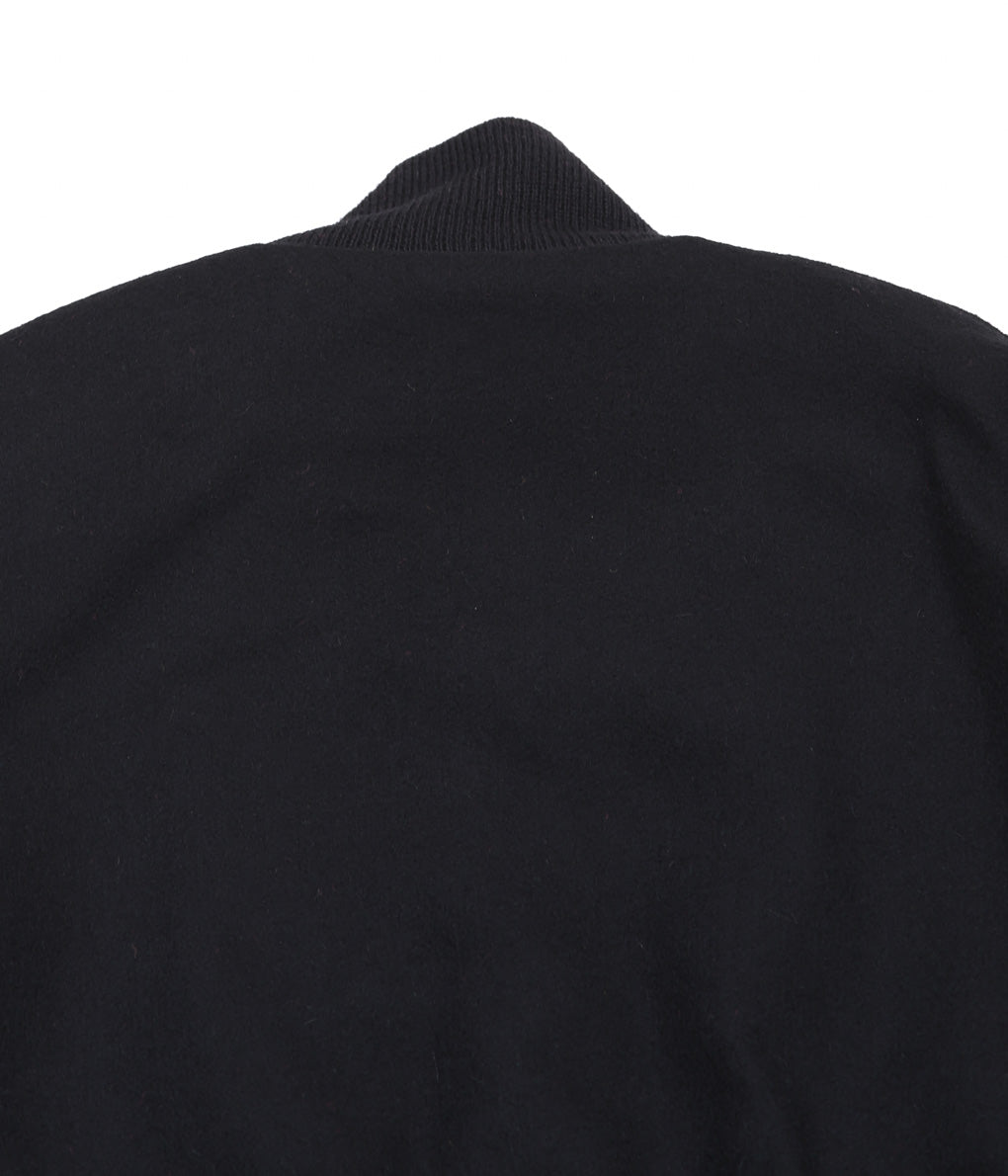 SETTLEMIER'S ''LETHER SLEEVE LONG VARSITY JACKET'' (BLACK)