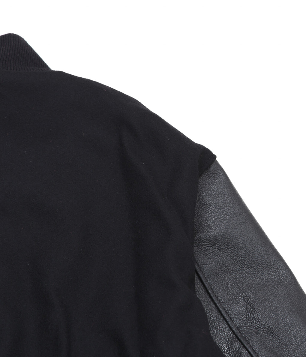 SETTLEMIER'S ''LETHER SLEEVE LONG VARSITY JACKET'' (BLACK)