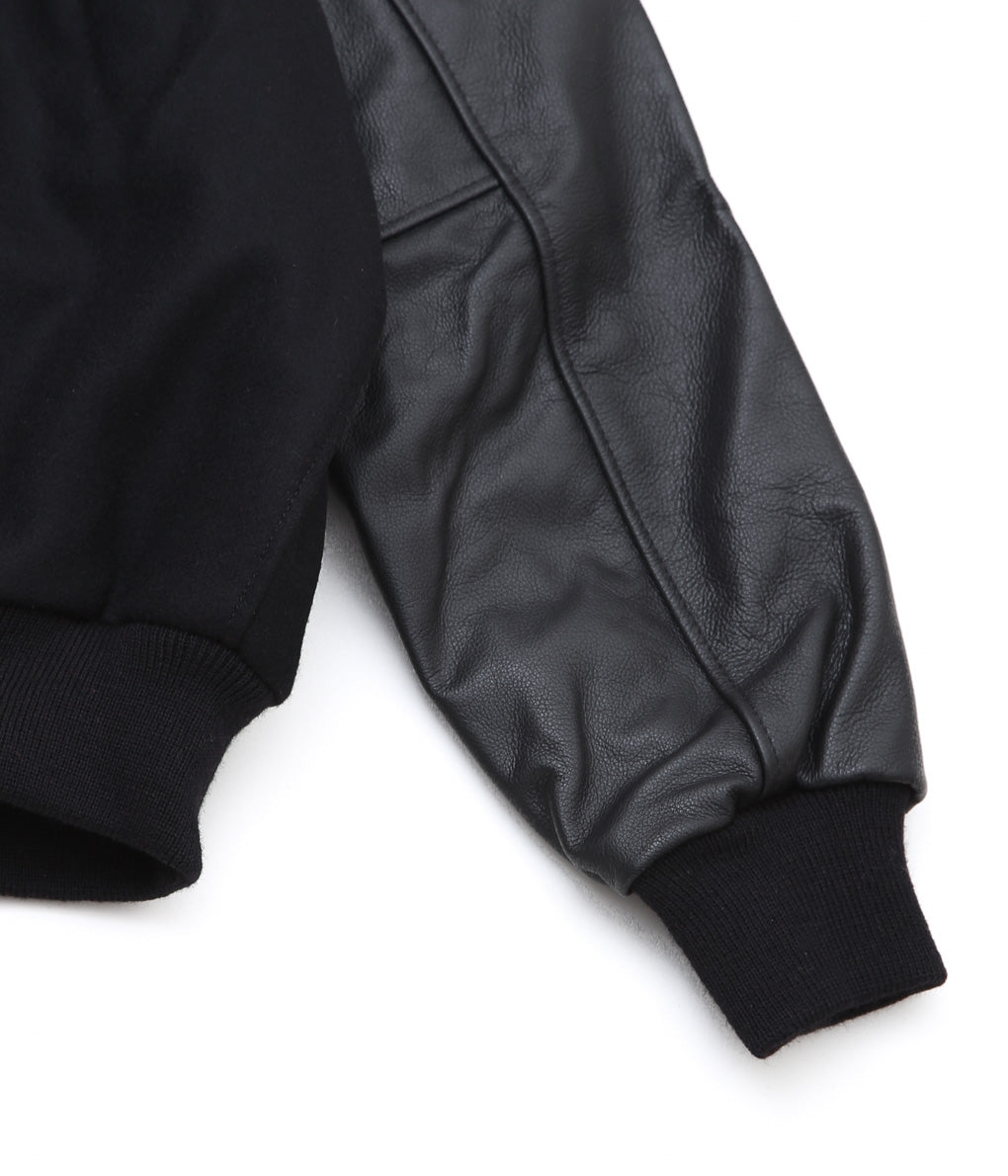 SETTLEMIER'S ''LETHER SLEEVE LONG VARSITY JACKET'' (BLACK)