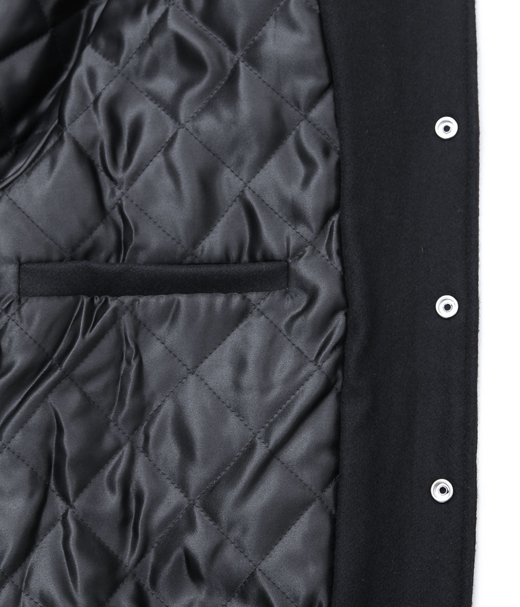 SETTLEMIER'S ''LETHER SLEEVE LONG VARSITY JACKET'' (BLACK)