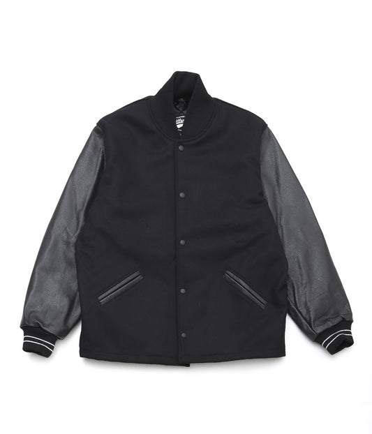 SETTLEMIER 'S ''LETHER SLEEVE LONG VARSITY JACKET''(BLACK)