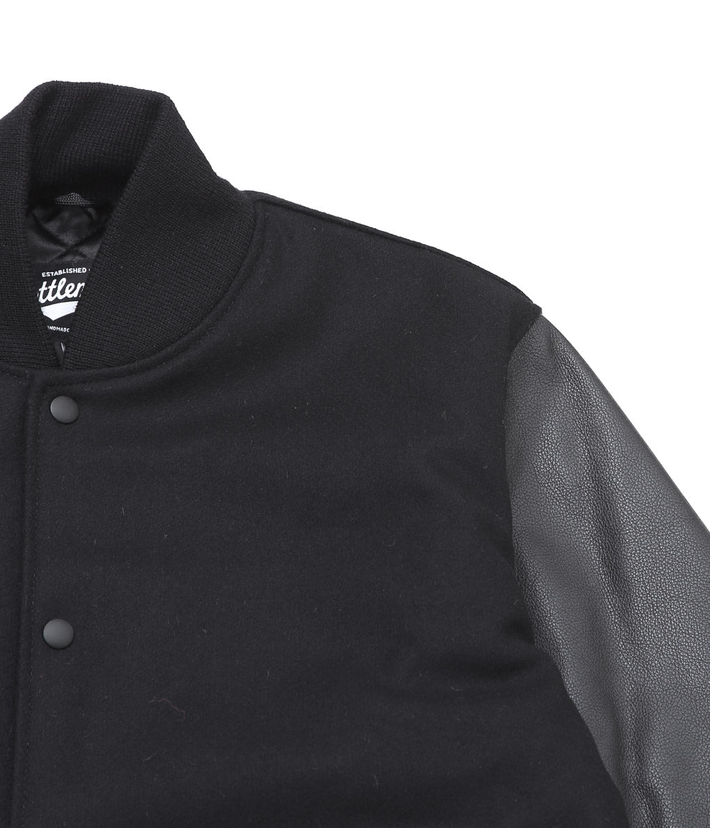 SETTLEMIER'S ''LEATHER SLEEVE VARSITY JACKET'' (BLACK)