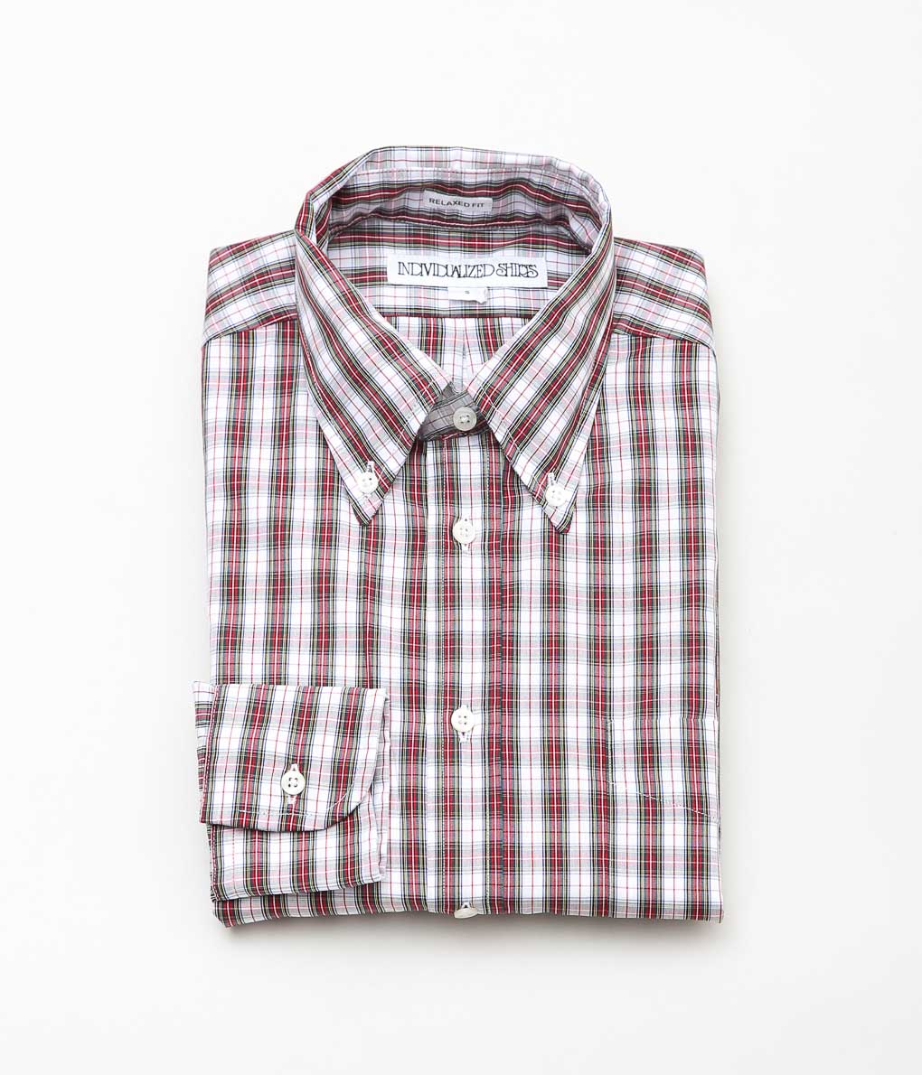 INDIVIDUALIZED SHIRTS ''HOLIDAY PLAID RELAXED FIT BUTTON DOWN SHIRTS'' (WHITE)