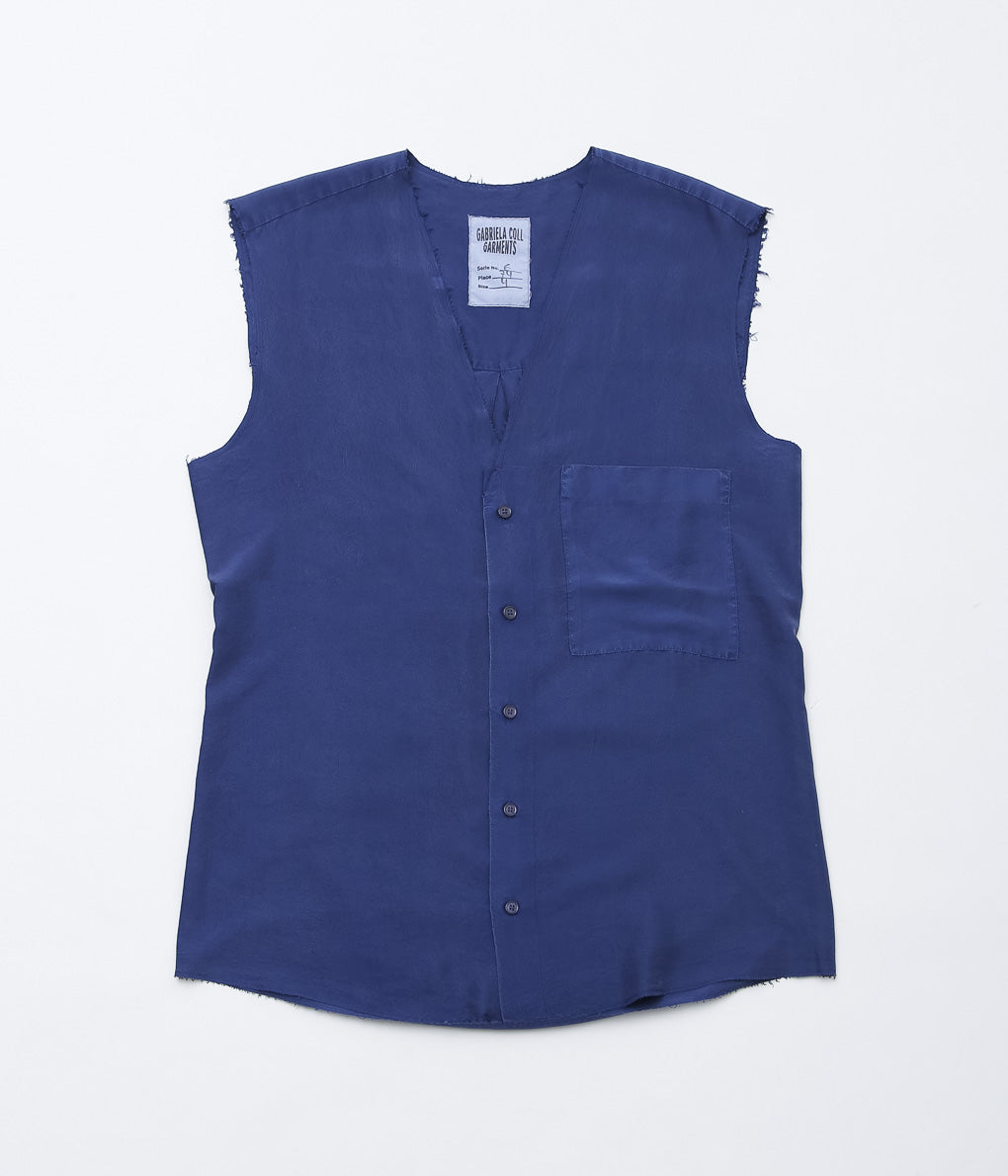 GABRIELA COLL GARMENTS ''NO.74 SILK PONGEE SLEEVELESS SHIRT'' (BLUE)