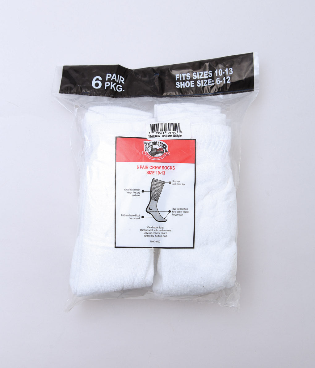 RAILROAD SOCK ''MEN'S CREW SOCKS 6P'' (WHITE)